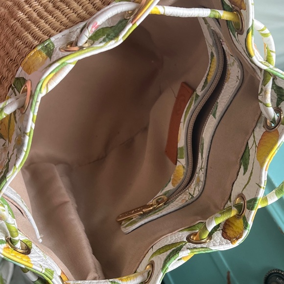 Valentina lemon-printed leather and woven bucket bag - Picture 2 of 5